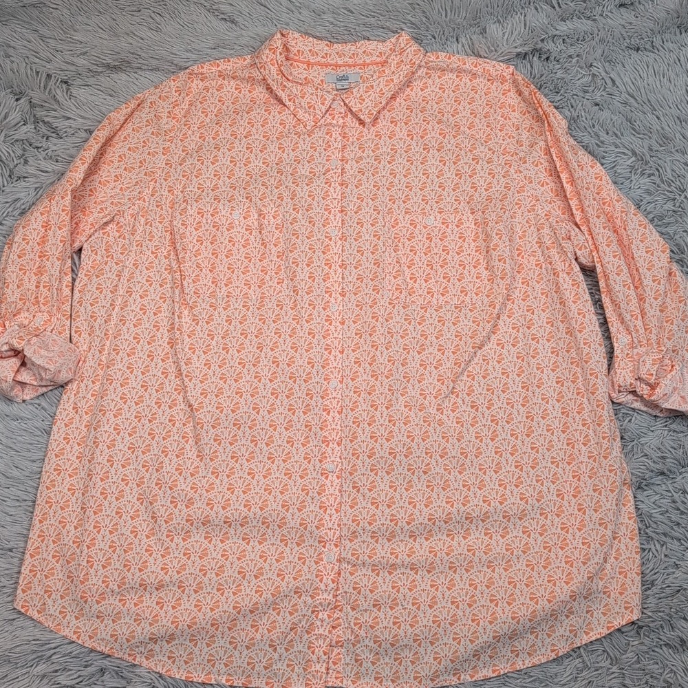 Croft & Barrow Shirt Womens 3X Button Up Preppy Comfort Casual Roll Tab Sleeve
